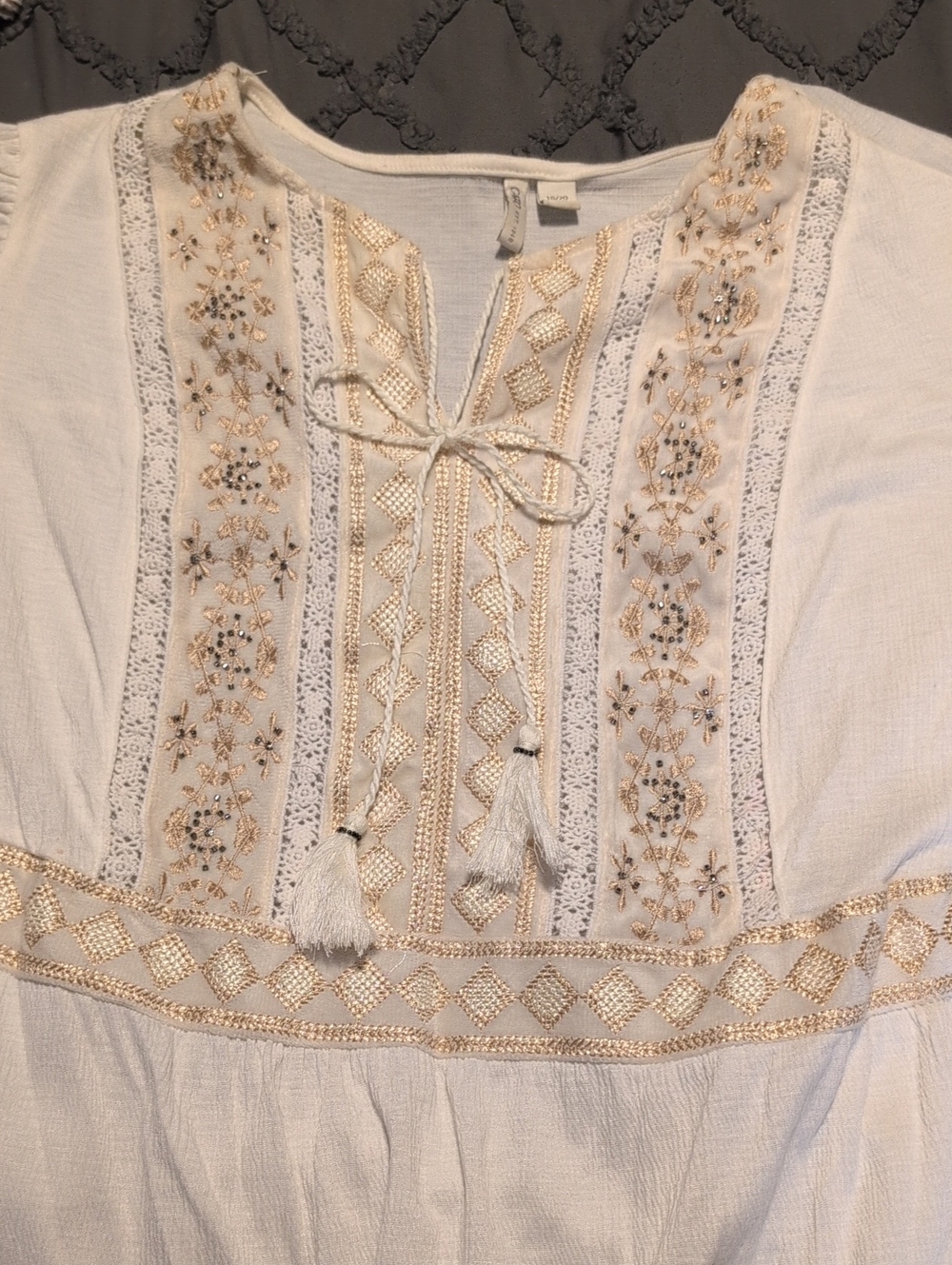 Cato White Embroidered Tassel Peasant Blouse